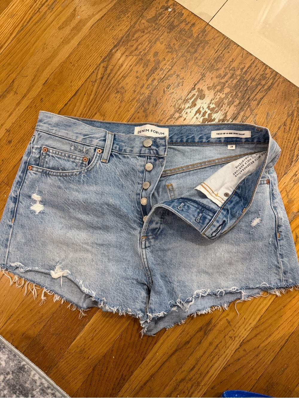 Denim Forum Light Wash Distressed Jean Shorts